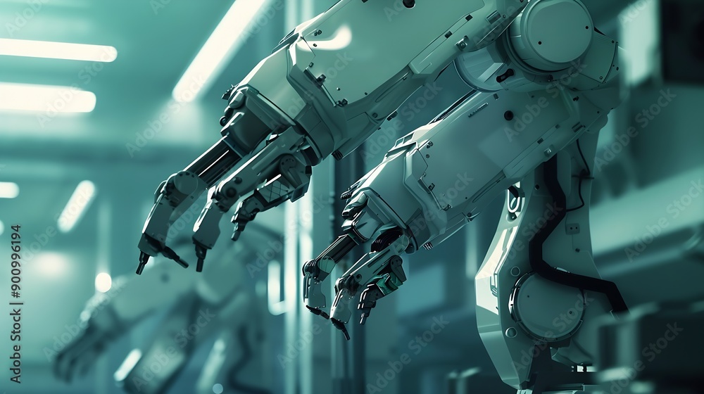 Poster xai smart industry robot arms for digital factory production technology showing automation manufactu