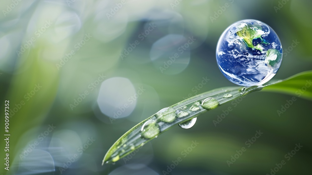 Aufkleber water drop and leaf with earth for sustainability and awareness of climate change nature and environ