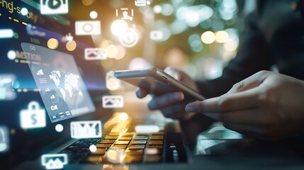 Fototapeta premium Digital Finance Business Person Using Modern Online Banking System for Instant Cash Transfer to Individuals and Businesses : Generative AI