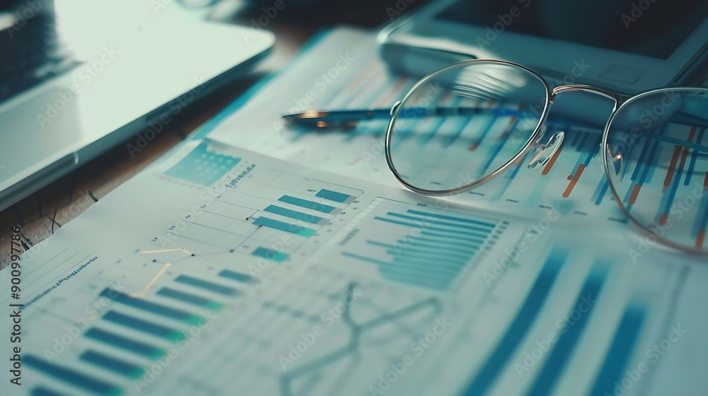 Poster statistical analysis of financial data analyzing business and investment charts accounting finance a