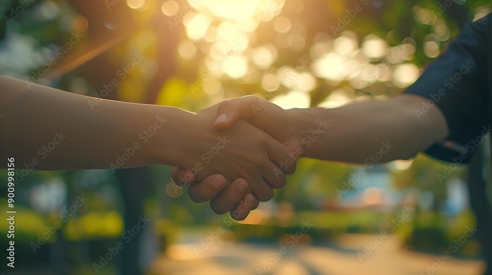 Aufkleber People handshake and team with support outdoor hello or intro with trust deal and community Meeting agreement or thank you with emoji for welcome partnership and networking for small b : Generative AI