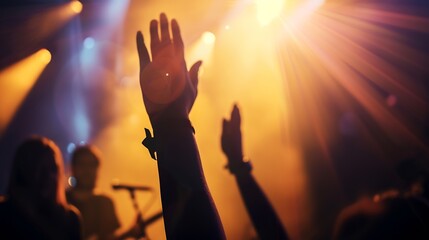 Christian worship with praise to God Ready to raise your hand at the Christian music concert Holy...