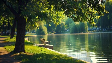 Nice city park by the lake : Generative AI