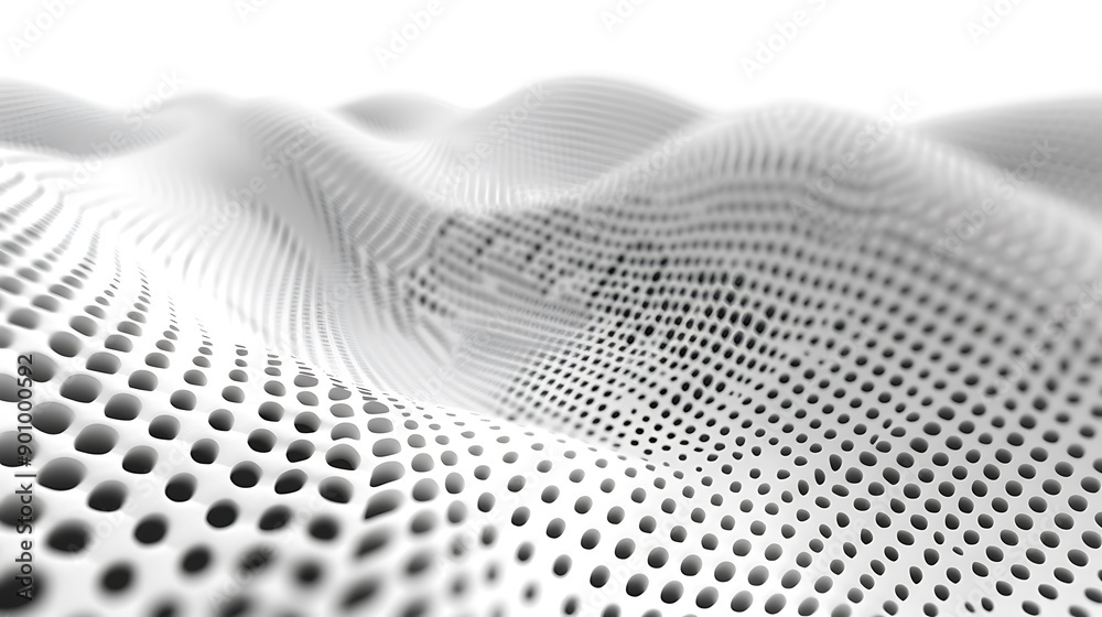 Poster abstract white perforated surface with a wave-like pattern. the design is minimal and modern, with a