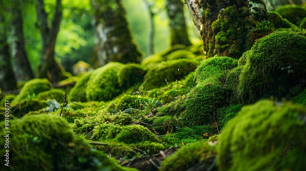 Poster close up lush green moss envelops the trees in the mystical woods of torla in ordesa national park s