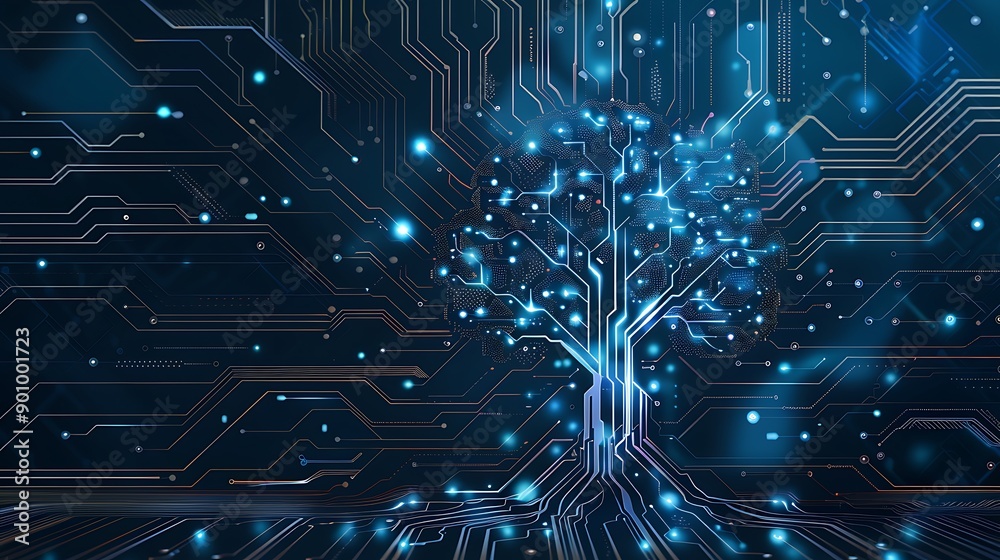 Fototapete digital tree formed by intricate circuitry, symbolizing the growth of knowledge and technology.