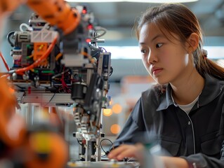 Student Immersed in STEM Pursuits Building Robot in Hands On Learning Environment