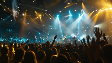 Christian worship with praise to God Ready to raise your hand at the Christian music concert Holy City copy space event : Generative AI