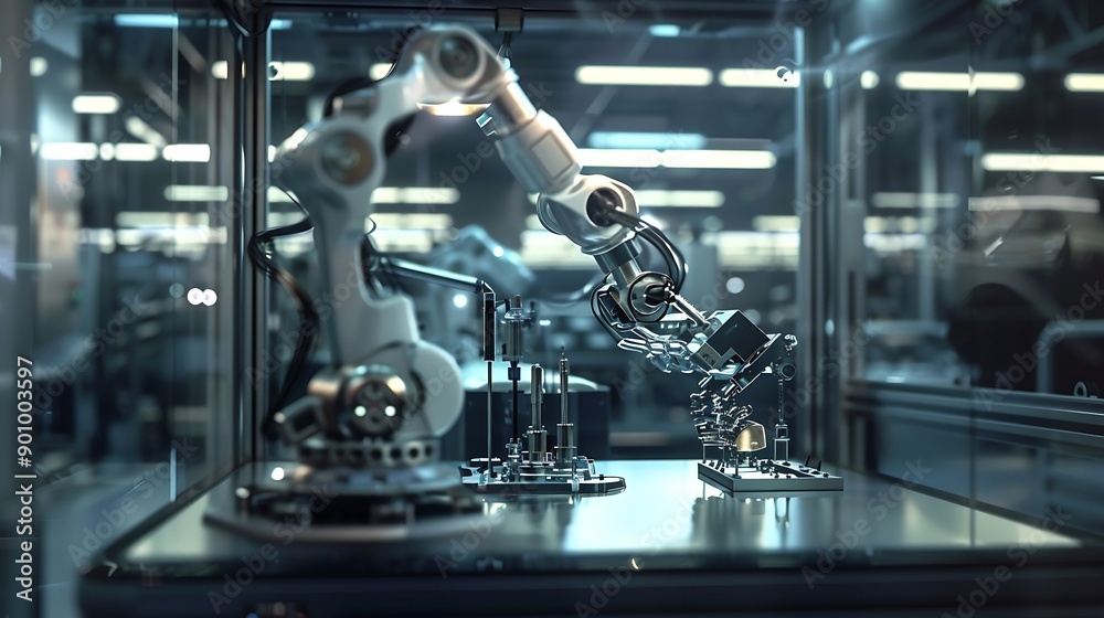 Aufkleber Industry 40 Ai Smart industry of digital factory industrial revolution Engineer control robotics automatic arms machine with monitoring Ai system software Digital manufacturing operati : Generative AI