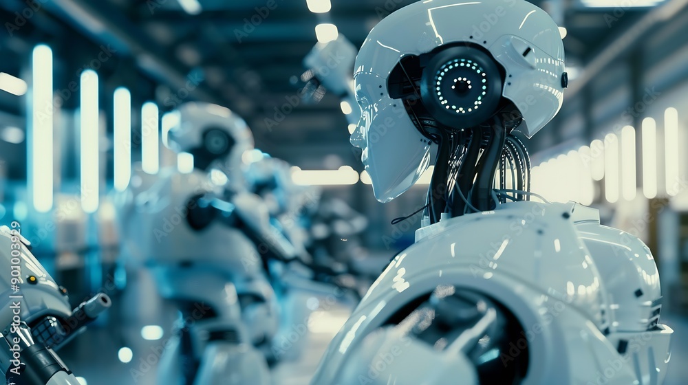 Aufkleber MLP Mechanized industry robot and robotic arms for assembly in factory production Concept of artificial intelligence for industrial revolution and automation manufacturing process : Generative AI