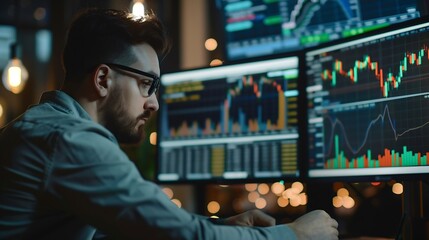 Businessman analyzing forex trading graph financial data Stock Market Investments Funds and Digital Assets Business finance technology and investment concept Business finance backgroun : Generative AI