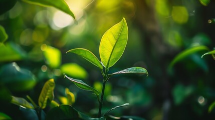 Obraz premium Nature view of green leaf on blurred greenery background in garden with copy space using as background natural green plants landscape ecology fresh wallpaper : Generative AI