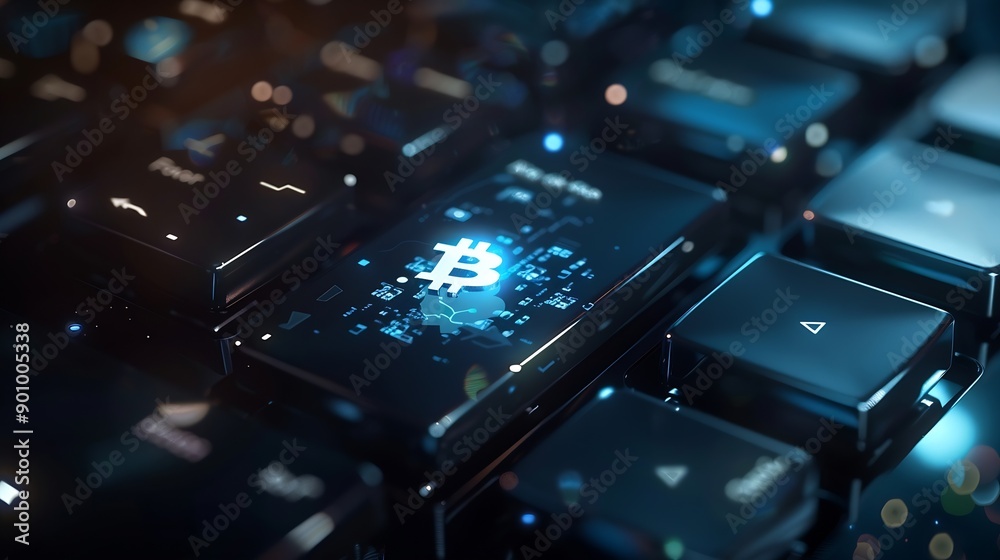 Poster DeFi Decentralized Finance  blockchainbased form of finance that does not rely on central financial intermediaries technology concept button on keyboard : Generative AI