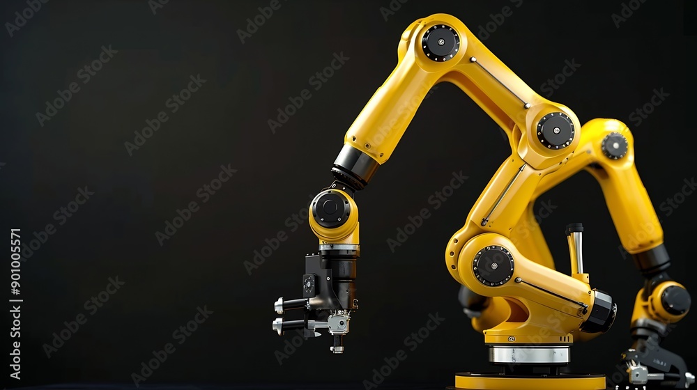Poster XAI Smart industry robot arms for digital factory production technology showing automation manufacturing process of the Industry 40 or 4th industrial revolution and IOT software to con : Generative AI