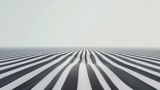 A captivating pattern of black and white stripes extends to the horizon, creating an optical illusion of infinite depth. This sleek design evokes a sense of modernity and minimalism, in a well-lit
