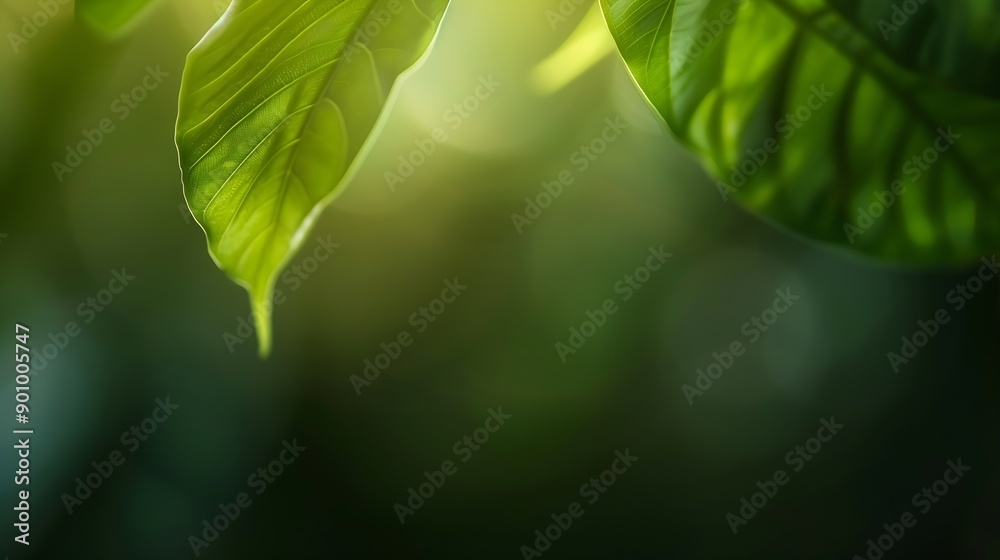 Poster Blurred green leaf gradient nature background : Generative AI