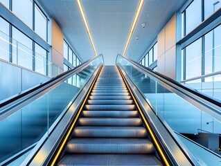 Obraz premium Sleek and Futuristic Escalator in a Modern Building Entrance