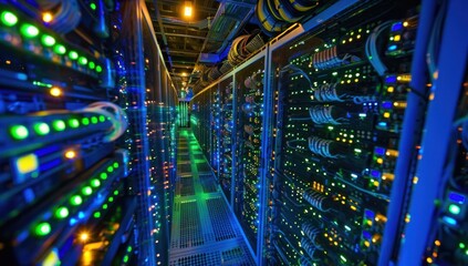 Server Room Interior with Glowing Lights