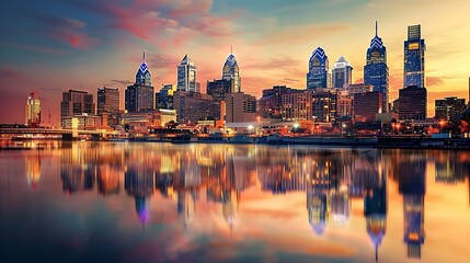 Obraz premium Philadelphia Pennsylvania USA downtown city skyline at dusk : Generative AI