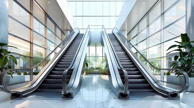 Bright and Spacious Escalator in a Modern Commercial Building Lobby