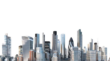 Cityscape of London United Kingdom isolated on white background modern high rise building and tower : Generative AI