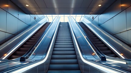 Obraz premium Modern Escalator in a Futuristic Interior Architecture Corridor
