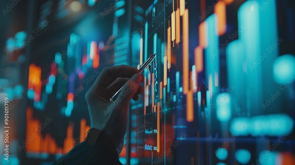 Poster Business data analysis finance and investment concept Investor analyzing sale data with financial graph growth chart business planning and strategy global business stock market report : Generative AI