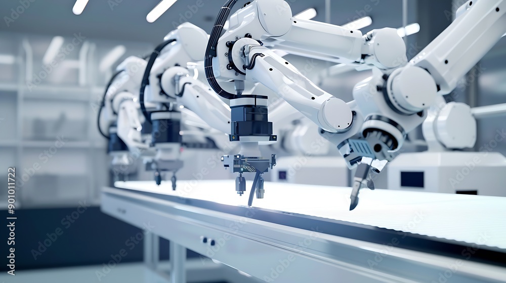 Poster mlp smart industry robot arms for digital factory production technology showing automation manufactu