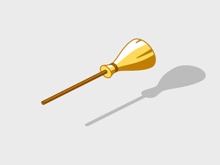 Witch broom isometric vector illustration with shadow