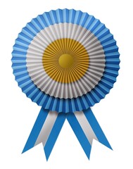 flag with ribbons, rosette, Argentina flag, 3d illustration	
