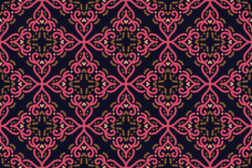 Vintage Floral Seamless Pattern. Seamless simple floral with wavy striped background.geometric distressed Vector damask illustration with leaves. Decorative botanical