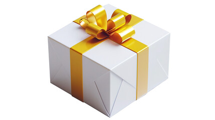 Gift Box with Gold Ribbon on Transparent White Background PNG - Christmas Present Bow Birthday Decoration Love Holiday Give Surprise Luxury Isolated Celebration Valentine Event Occasion Anniversary
