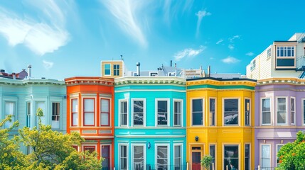 Obraz premium A row of colorful Victorian houses.