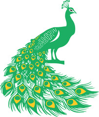 Beautiful Peacock Bird Realistic green and golden Colorful Vector Illustrations