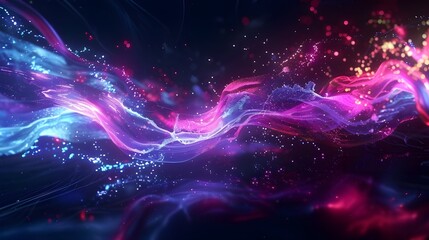 Fototapeta premium Futuristic Neon Lines and Digital Elements: Abstract Tech Background in Pink, Red, Blue, and Purple