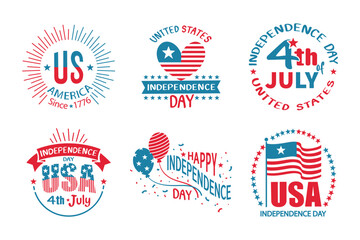 Independence day 4th of july . Set of various america badges and emblems . Vector .