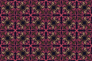 Vintage Floral Seamless Pattern. Seamless simple floral with wavy striped background.geometric distressed Vector damask illustration with leaves. Decorative botanical