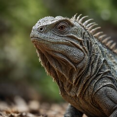 macro photo of iguana with blur background 