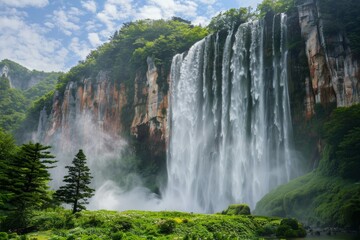 Naklejka premium waterfall down a rocky cliff