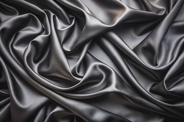 Fototapeta premium Luxurious black silk cloth fabric background with subtle sheen and soft folds, perfect for showcasing jewelry, fashion, or luxury products in high-end photography.