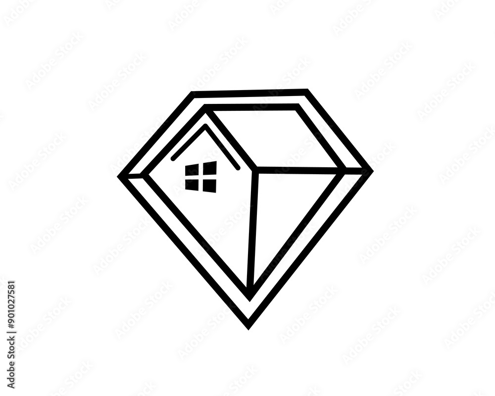 Canvas Prints diamond jewel line art house property logo design template