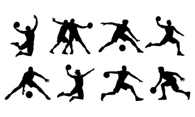Fototapeta premium Vector set of Basketball Players silhouettes in different action, transparent background