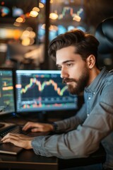 Fototapeta premium Portrait of a crypto broker preparing reports for clients, Generative AI