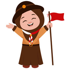 Hijab Girl Scout Holding Flag Illustration