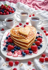 Pancakes with raspberries and jam for a delicious breakfast