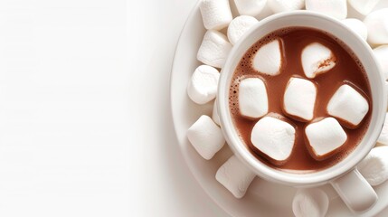 Steaming hot chocolate and marshmallows, isolated setting, plenty of copy space for text