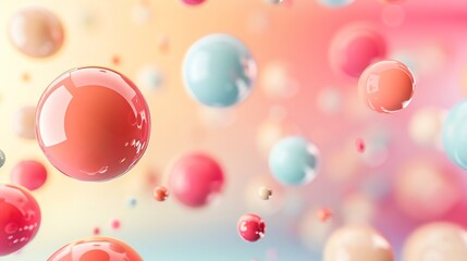 A 3D render of colorful spheres, with a soft, pastel background.