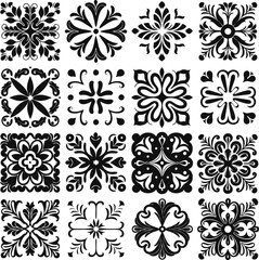 Elegant Floral Ornament, black and white vector set of flower shilouette ornaments.