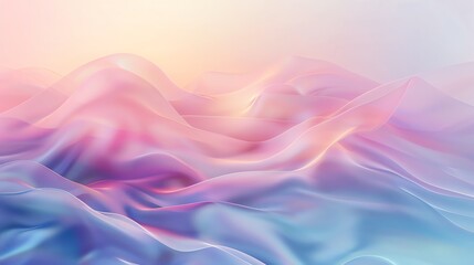 A 3D rendered, abstract background of flowing, translucent, pastel pink, and blue shapes.