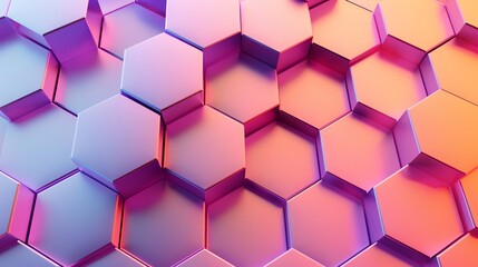 An abstract image of a honeycomb pattern with a color gradient from purple to orange.